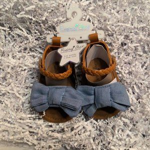 Rising Star, Blue Jean Bow Sandals. 9-12 month